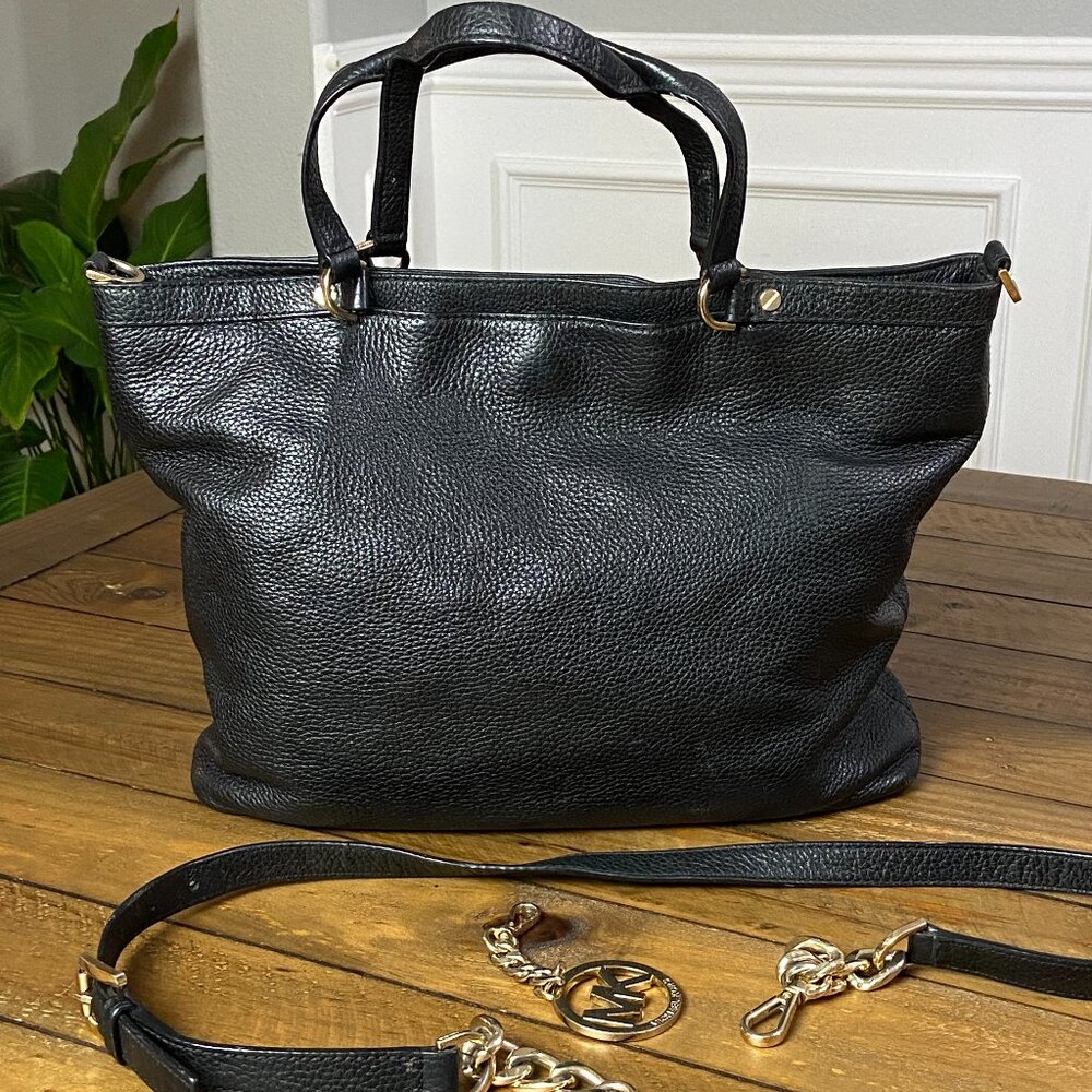 Michael Kors CHANNING MEDIUM SHOULDER TOTE LEATHER BAG BLACK - Picture 2 of 8